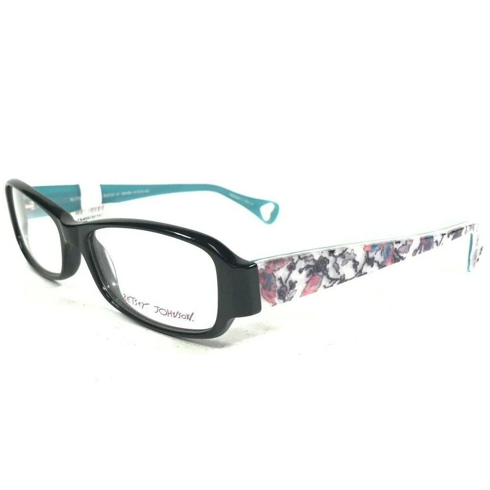 Betsey Johnson Eyeglasses Frames BJ0124 01 RAVEN Black Blue Floral 51-15-140